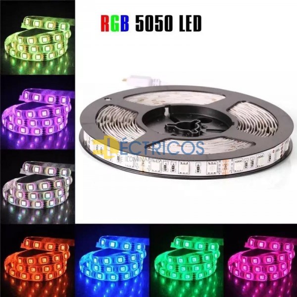 CINTA LED 12V 5050 IP65 LUZ RGB ROLLO*5M VOLTAJE: 12V