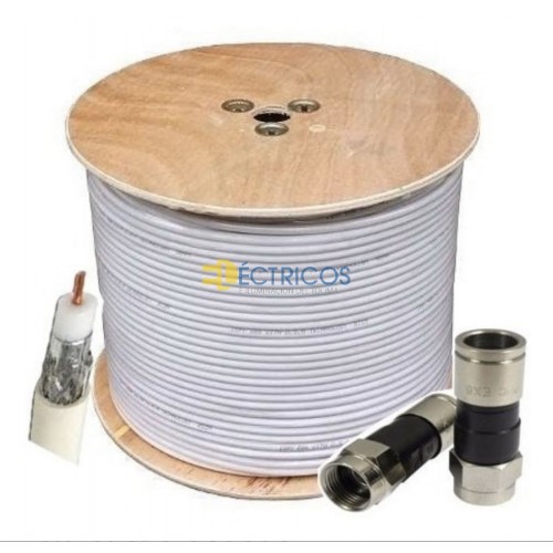 CABLE COAXIAL BLANCO RG6-U 95% T-TELMEX FINO CARRETA EN MADERA