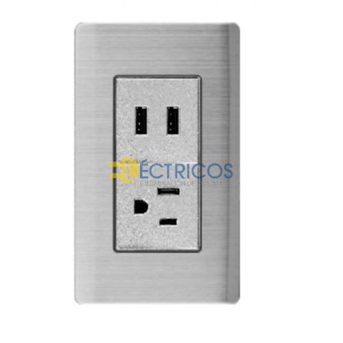 TOMA SENCILLA POLO A TIERRA + USB X 2 MERCURY STAINLESS